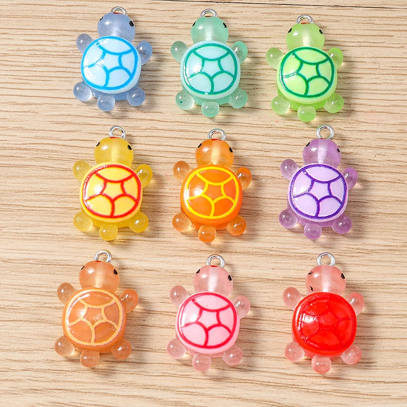 10pcs 16x25mm Cartoon Animal Charms Candy Colors Resin Turtle Charms Pendant for Jewelry Making Earrings Necklace DIY Craft Gift