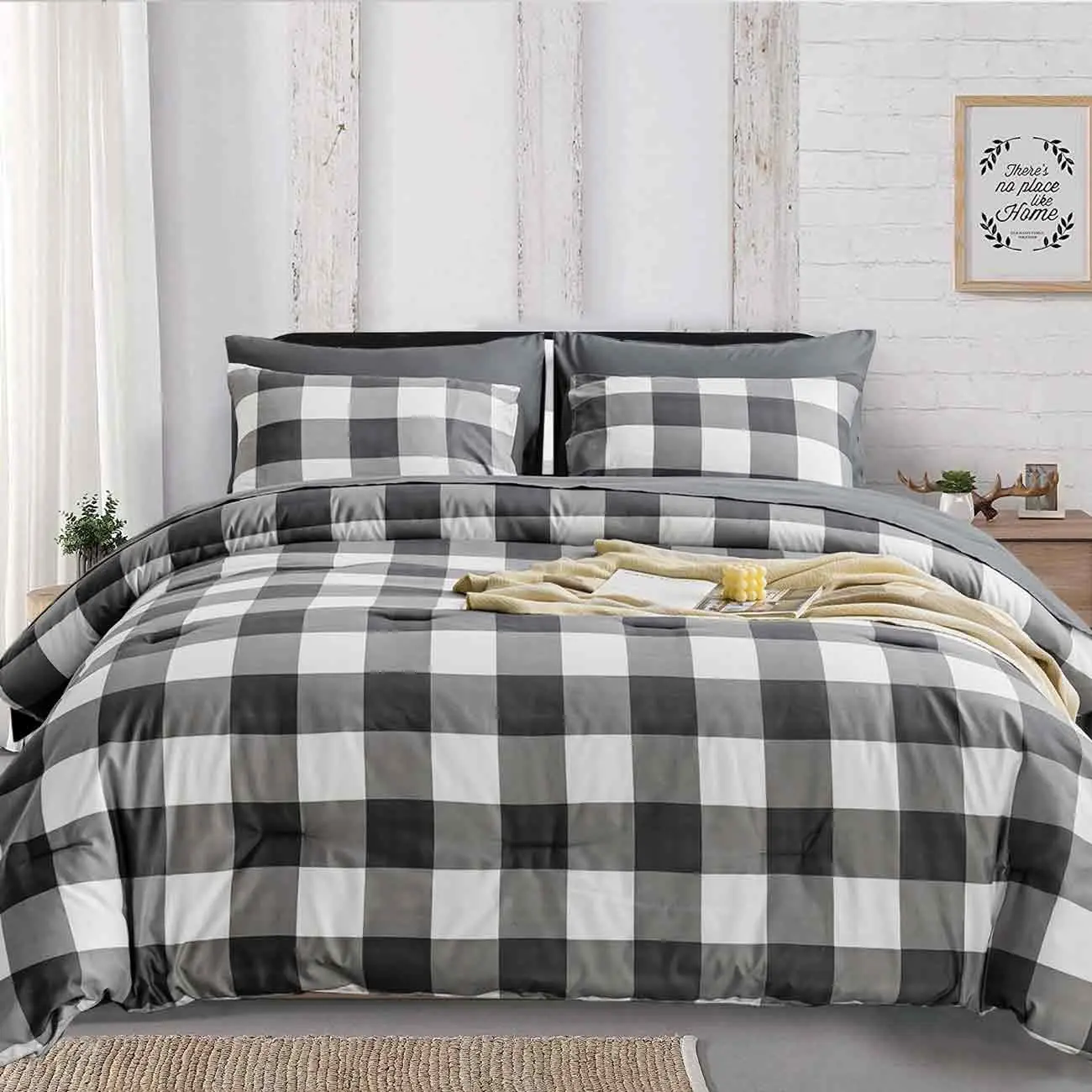 

Plaid Duvet Cover Set, Striped Pattern Decorative 3 Piece Bedding Set with 2 Pillow Shams, Queen King Full Size, Home Decor