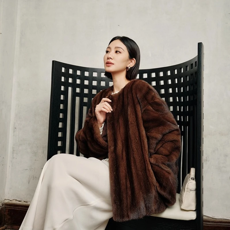 เสื้อโค้ทขนมิงค์แท้ YOLANFAIRY ขนยาวธรรมชาติ สำหรับผู้หญิง สีม่วง ป้ายกำมะหยี่ ให้ความอบอุ่นในฤดูหนาว รุ่น 2025