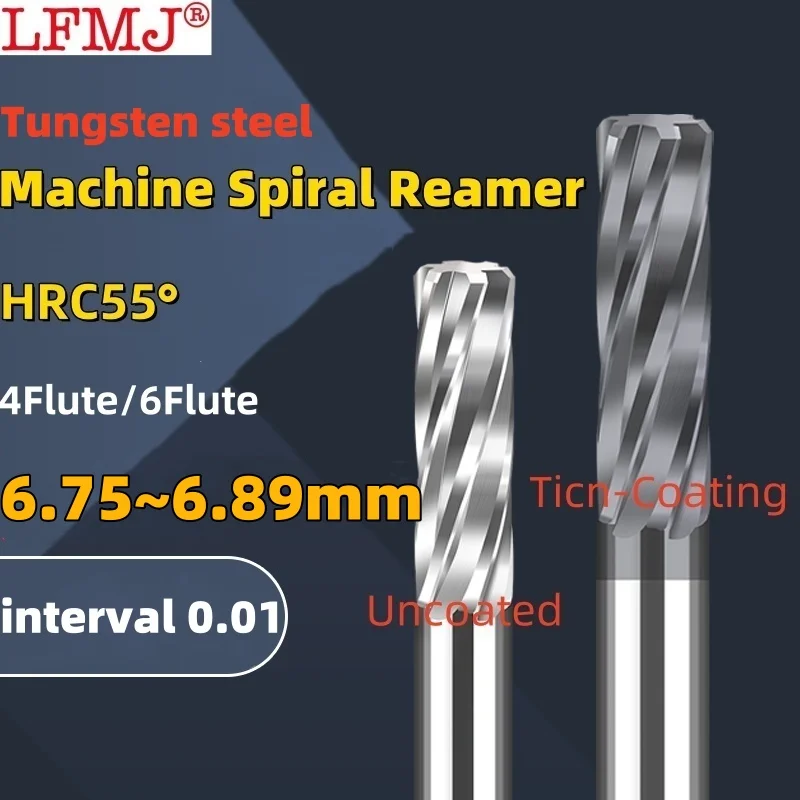 

1PCS 6.75-6.89mm Carbide Machine Reamer Spiral Metal Cutter 6 Flute CNC Tungsten steel Chucking Reamer Cutting Tool Coated Steel