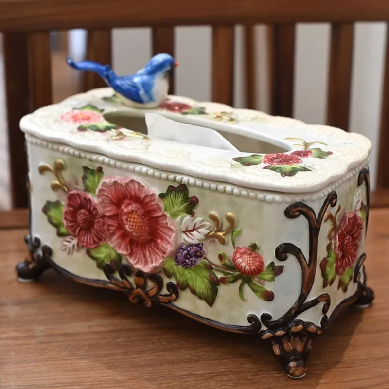 Magpie tissue box new Chinese living room coffee table dining table pumping carton creative home decoration Fangya ceramics