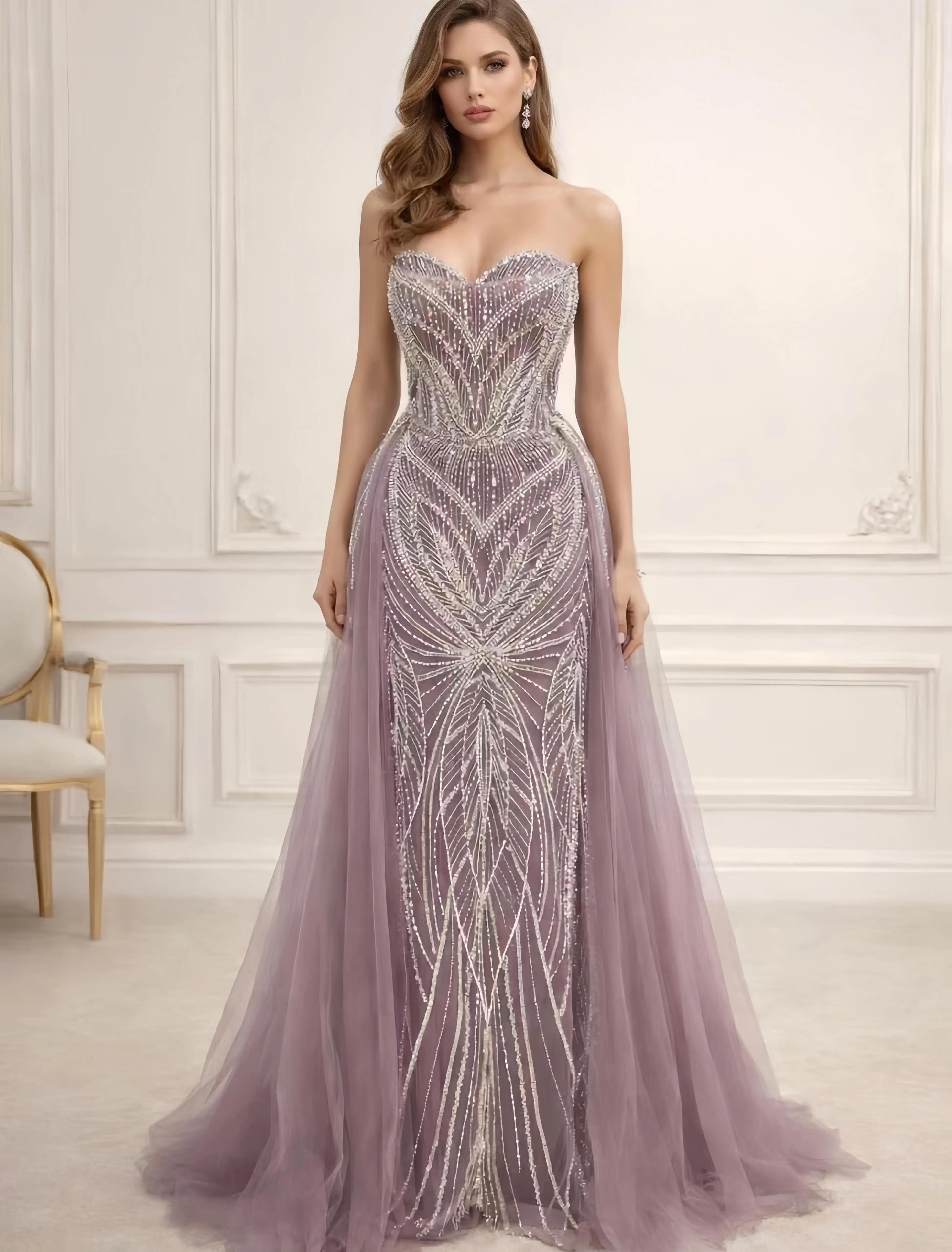 

Индивидуальное вечернее платье-русалка без бретелек, расшитое бисером, со съемной тюлевой накладкой, с вырезом «сердечко», для выпускного вечера, новый дизайн