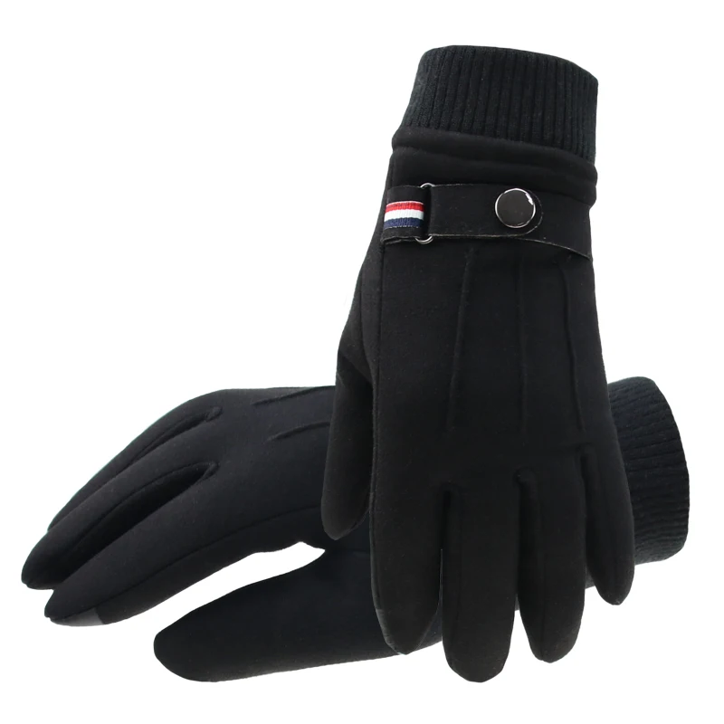 Winter Men\'s Gloves Suede Keep Warm Touch Screen Windproof Driving Guantes Thick Cashmere Anti Slip Outdoor Male Leather Gloves