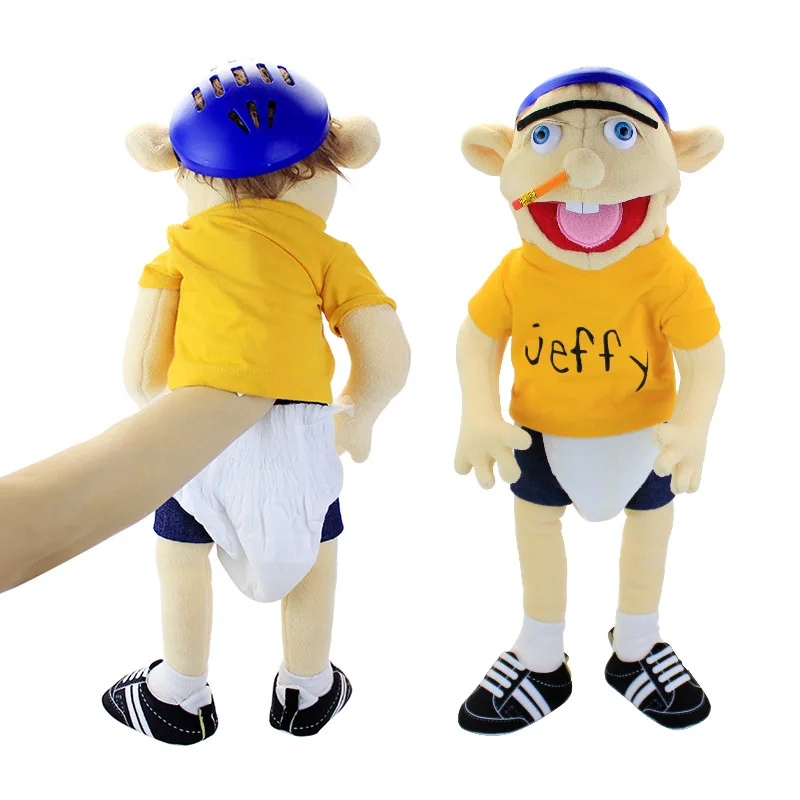 60cm Big Size Jeffy Boy Hand Puppet Children Soft Doll Talk Show Party Props Christmas Doll Plush Toys Puppet Kids Birthday Gift