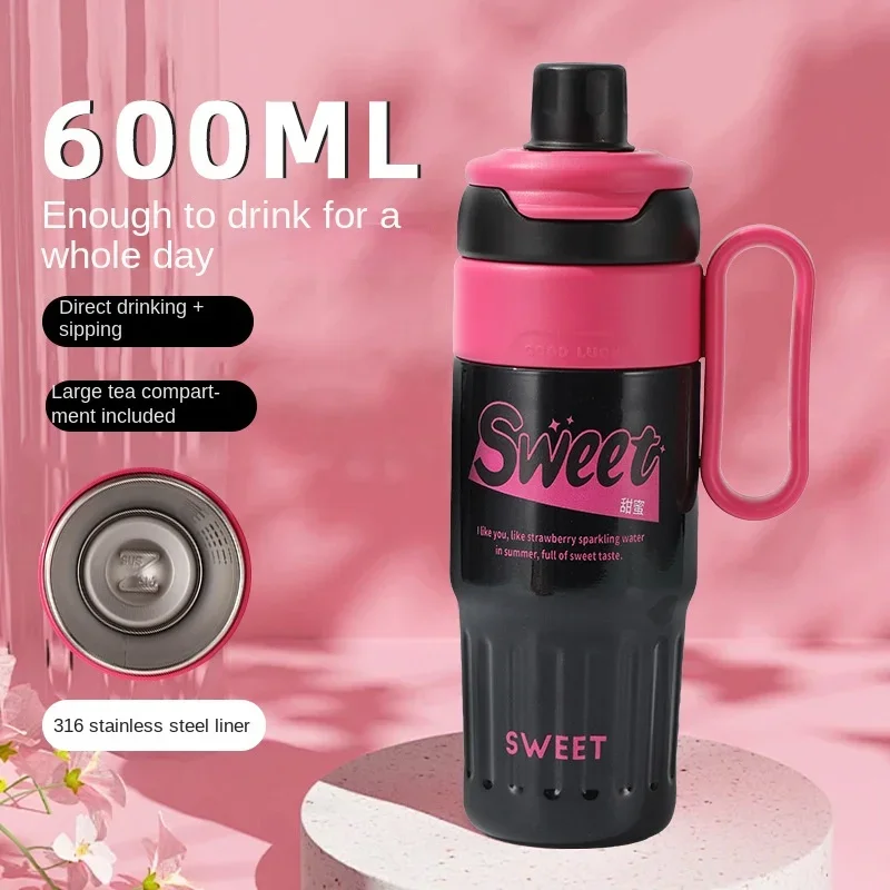 

New 316 stainless steel thermos cup high value creative double drink flower tea cup large capacity portable handle ice cup