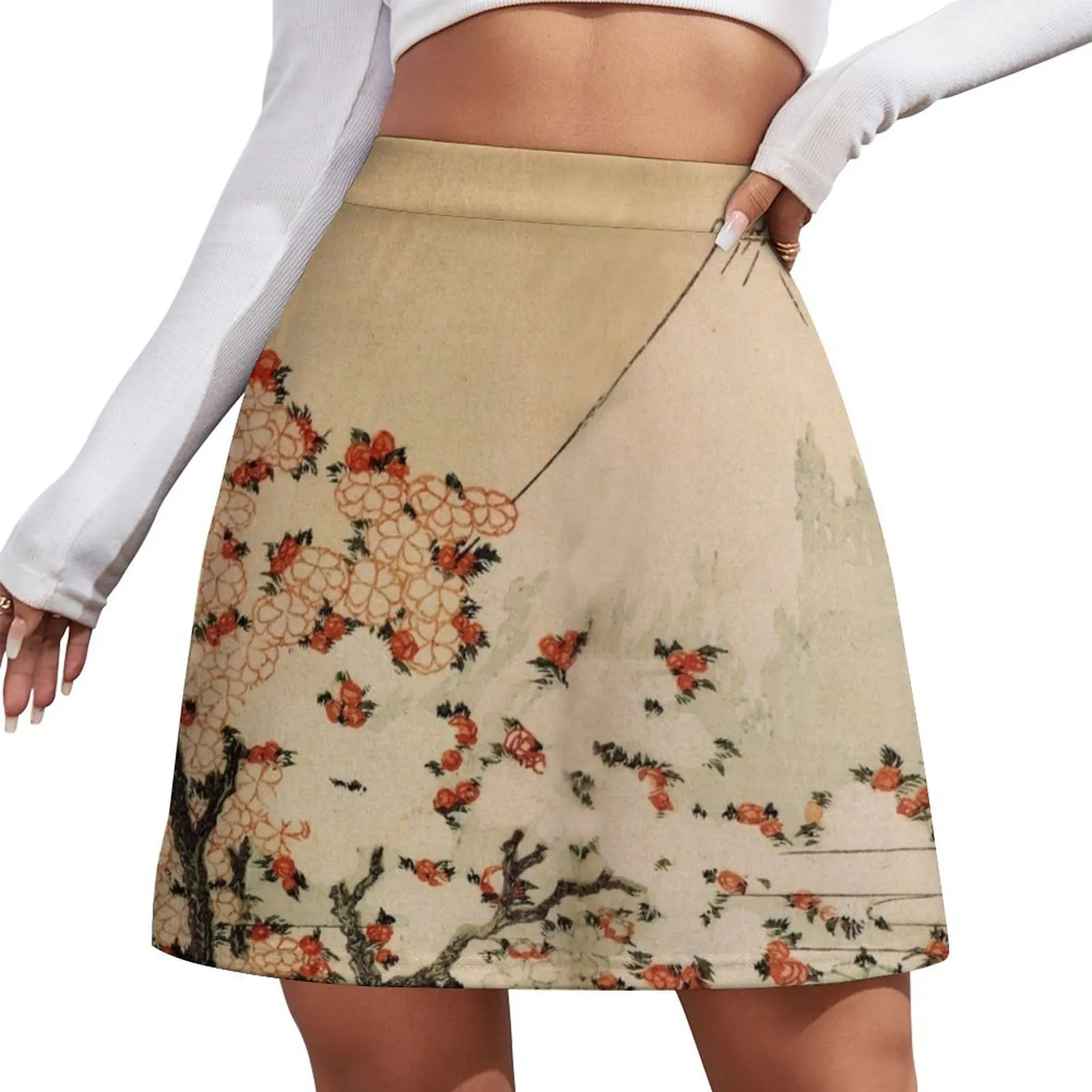 

Mount Fuji Behind Cherry Tree and Flowers' by Katsushika Hokusai (Reproduction) Mini Skirt Korean clothing
