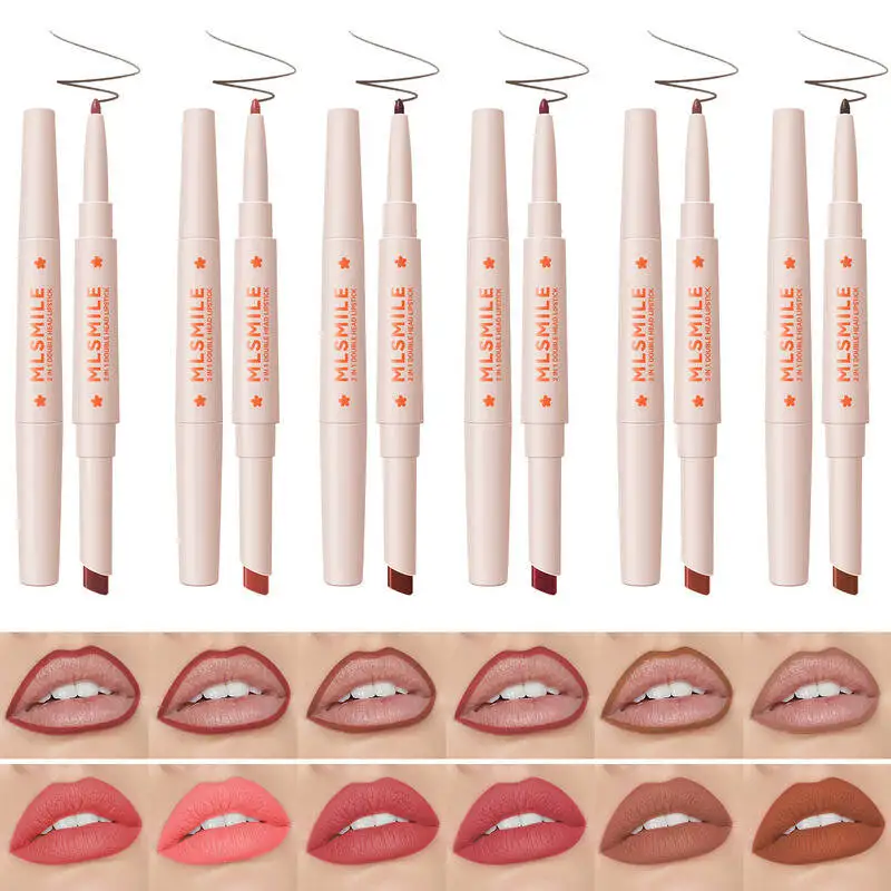 MLSMILE Rossetto e penna per labbra 2 in 1 intenso di colore a lunga durata impermeabile a doppia estremità 2025 nuovo