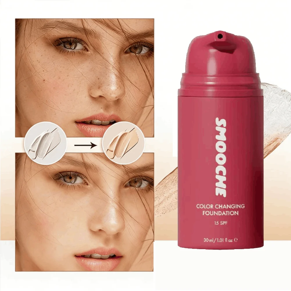 Base de Maquiagem Smooche que Muda de Cor, Ajuste Automático de Tonalidade, Alta Cobertura de Imperfeições, Poros Invisíveis, Retenção de Maquiagem de Longa Duração