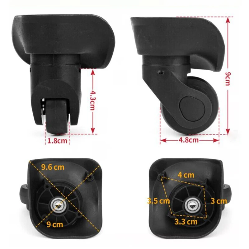 1 Pair Universal Swivel Luggage Suitcase Wheel Replacement Caster S/L Size Luggage Wheel Replacement Luggage Accessories ST041-2