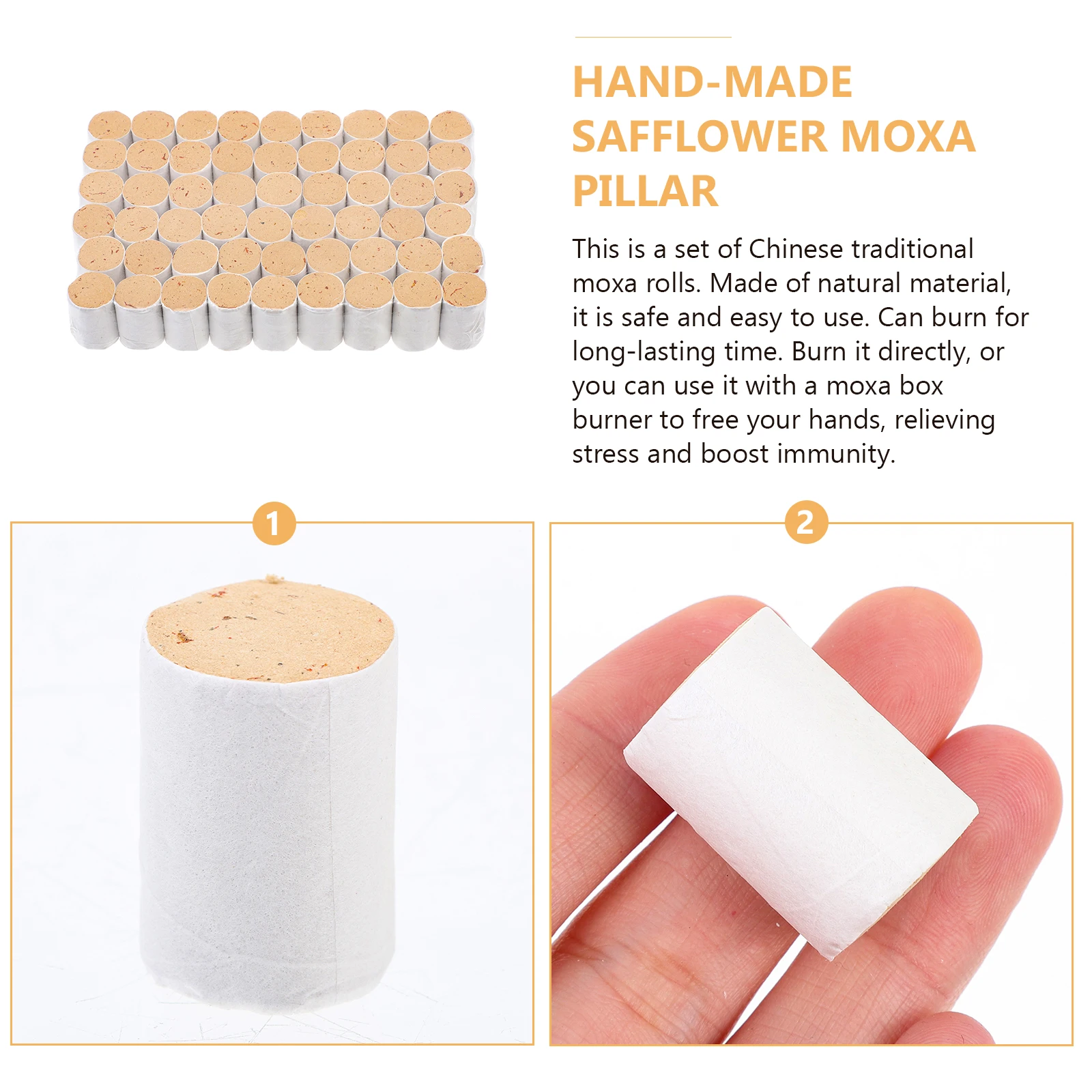 

54pcs Handmade Safflower Moxa Pillars Long Moxibustion Stick For Meridian Warming Pain Relief Moxa-Wool Rolls