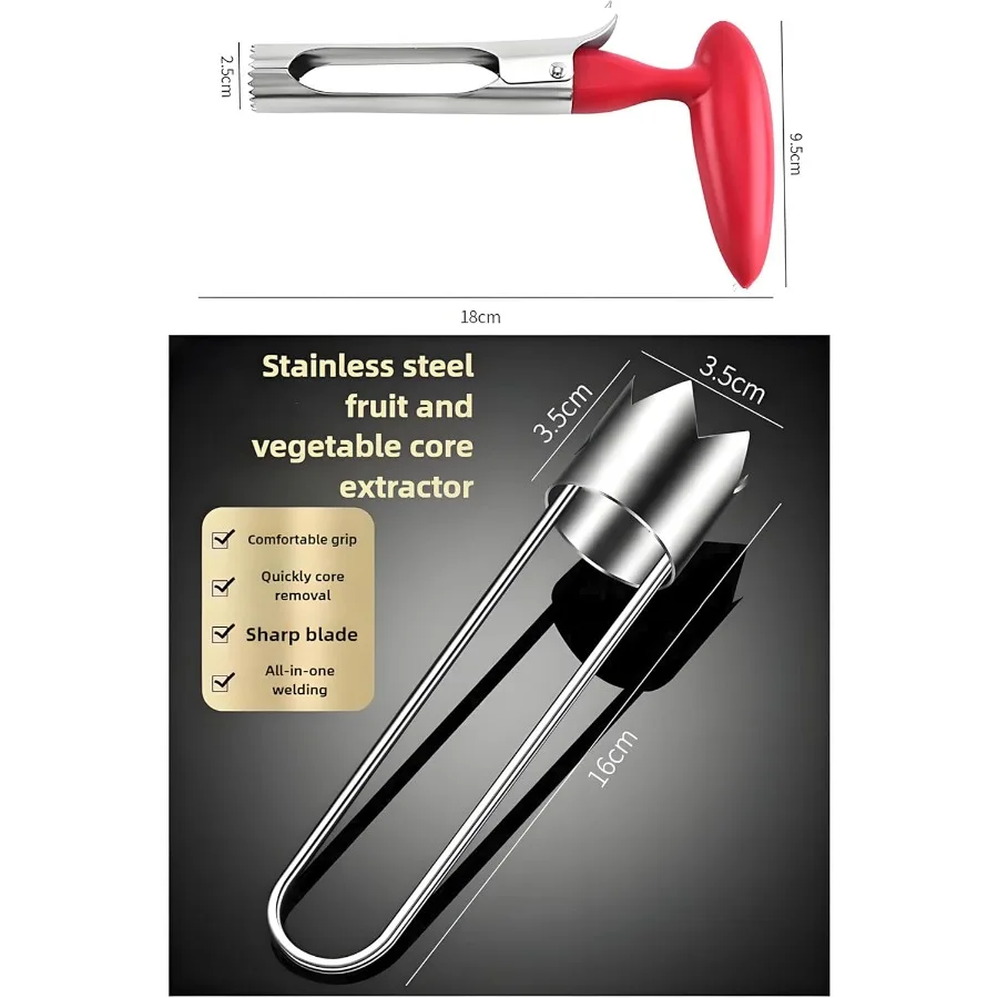 Efficiënt roestvrijstalen fruit- en groenteboorgereedschap voor het verwijderen van zaden van paprika's, tomaten, appels en aardbeien