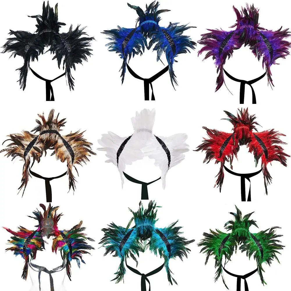 

Party Scarf Feather Fake Collar Shawl with Ribbon Ties Gothic Style Halloween Feather Shawl Feather Shrug