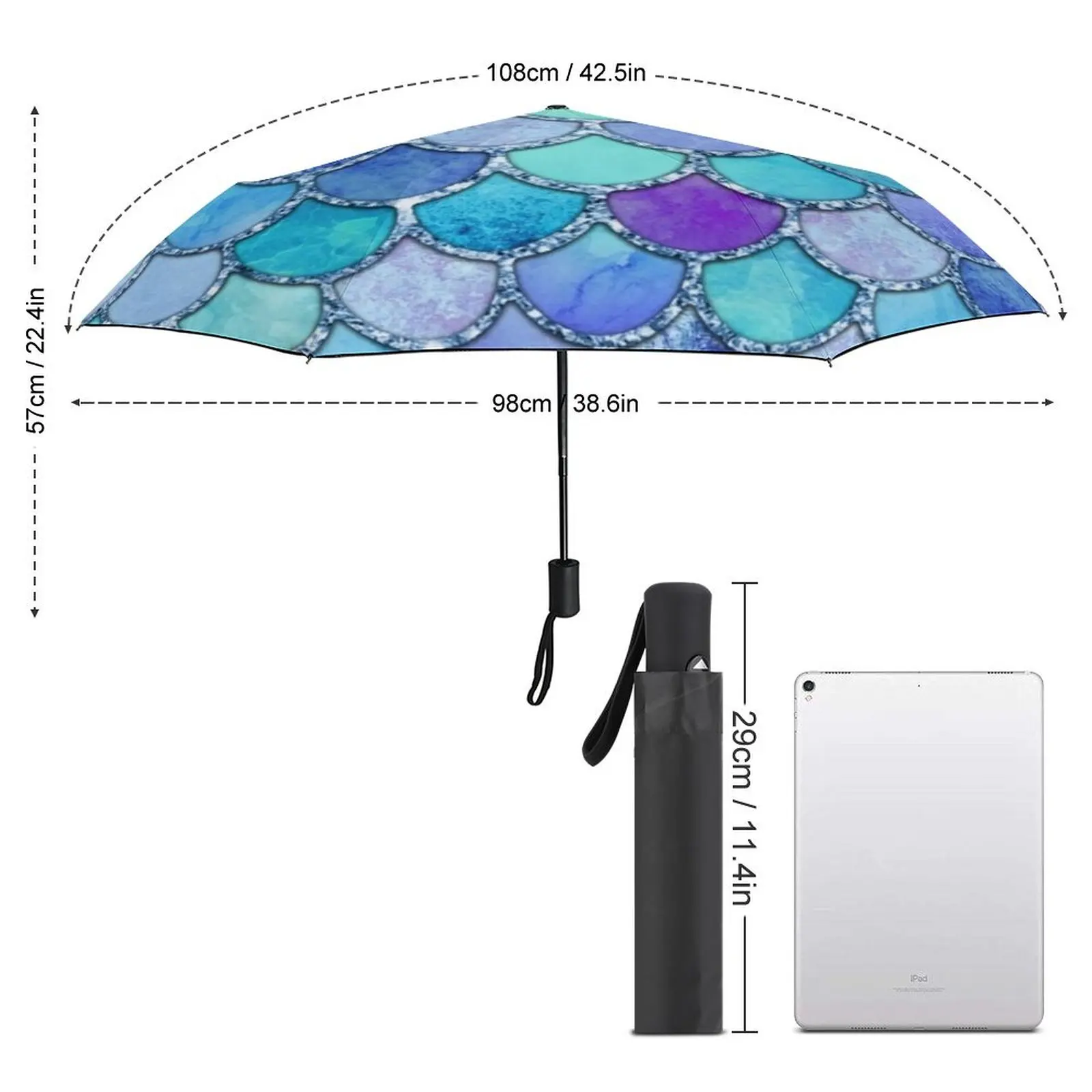 Colorful Mermaid Scales Umbrella Magic Animal Print Colorful Compact Umbrella Painting Sun Anti UV Automatic Umbrella