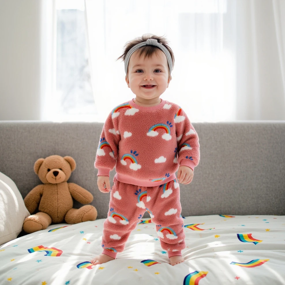 

Baby Girls Clothing Sets Cute Winter Warm Long Sleeve Tops + Trousers 2Pcs