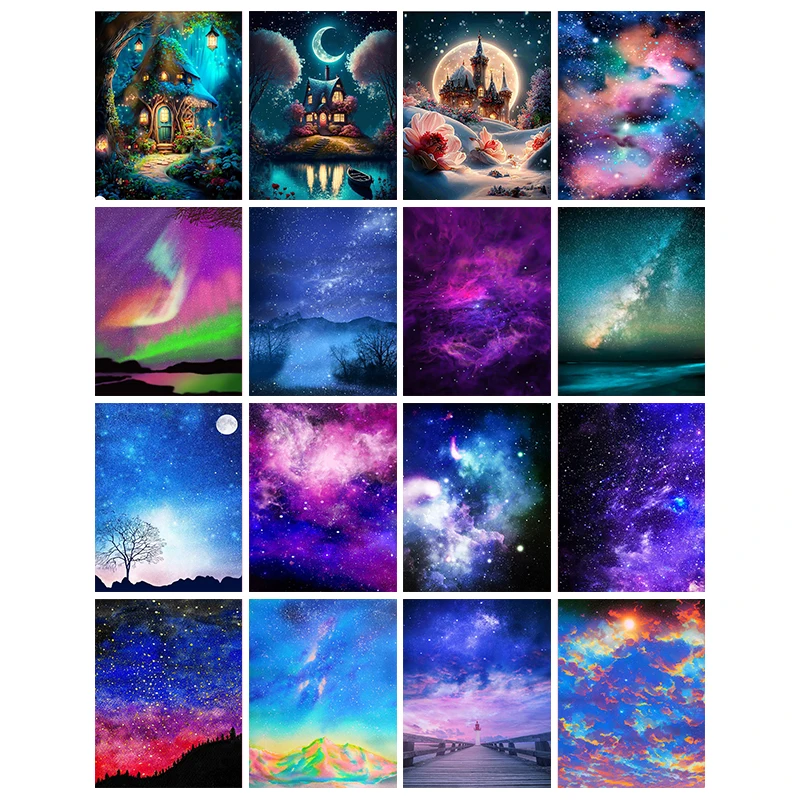 

PhotoCustom Diy Painting By Number Starry Sky Scenery 40x50cm With Frame Painting By Number Painting Artwork