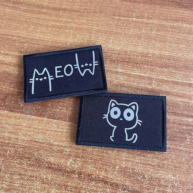 Lustige Katzen-Ausdrucks-IR-Reflexions-Patches mit Klettverschluss, Niedliches Cartoon-Kätzchen-Miau-Abzeichen, Kleidungsaufkleber, Rucksack-Applikation – Detail 4