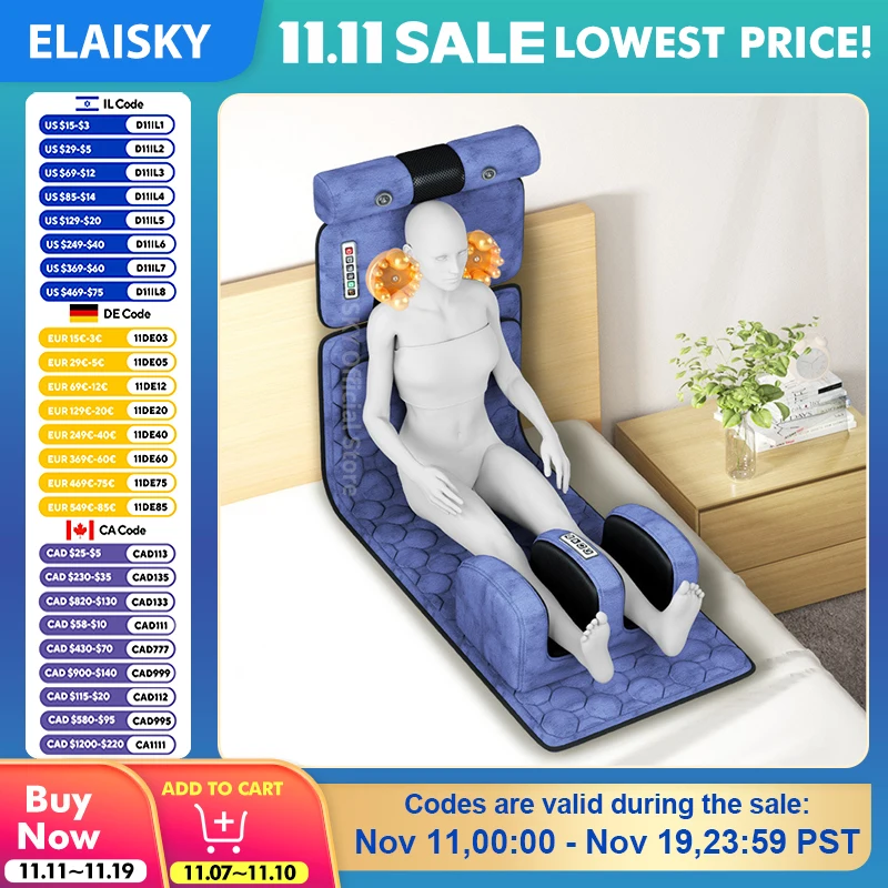 

54 Heads Heating Infrared Massager Cushion For Full Body Pain Stress Relief Body Relax Electric Massage Mattress Vibrating 110V