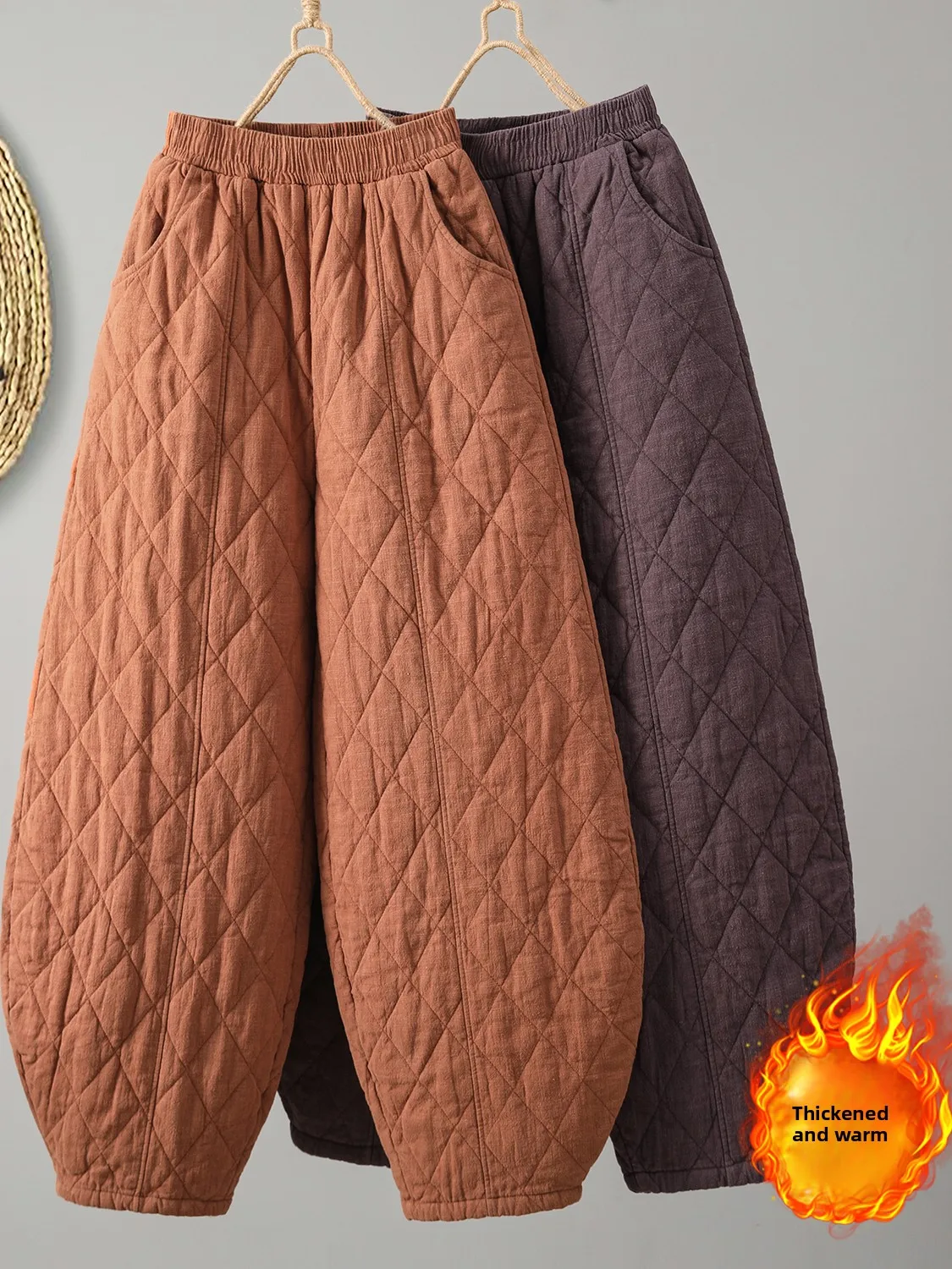 

Ретро-брюки женские утепленные из хлопка, с высокой талией, прямого кроя, повседневные, зимние, теплые, фасон «фонарики», модные, больших размеров