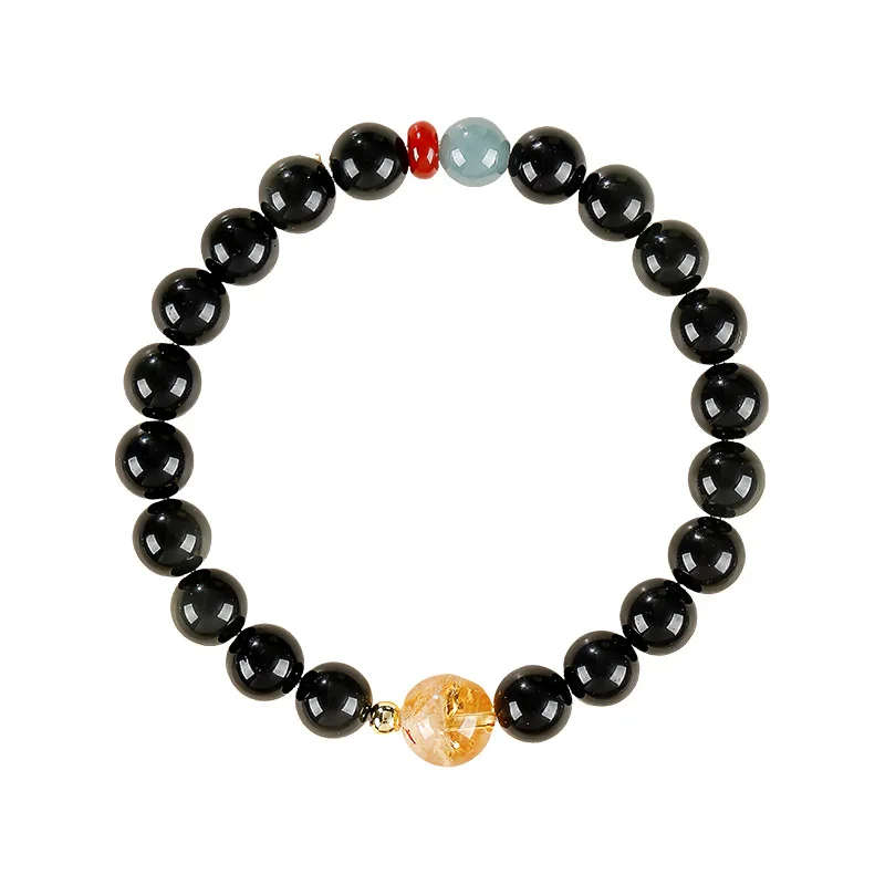 

Natural Color Eye Obsidian Citrine Couple Style Bracelet for Women Elegant Blue Water Jadeite Beaded Bracelet Jewelry Gifts