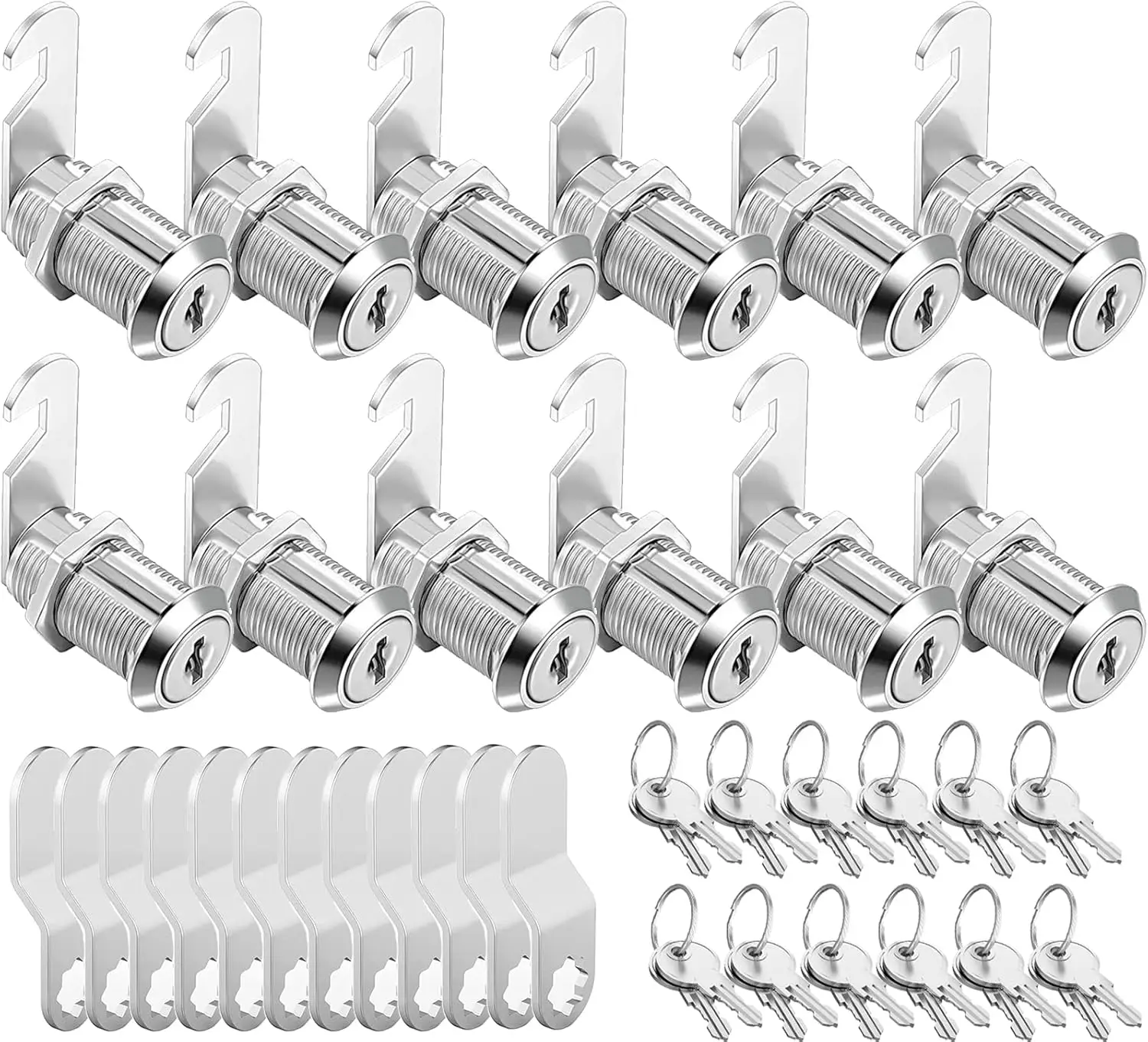 

12-Pack Cabinet Cam Locks Keyed Alike, 1-1/8 Inch Cylinder for 0.9 Inch Panels, Secure Drawers RV Trailer Zinc Alloy