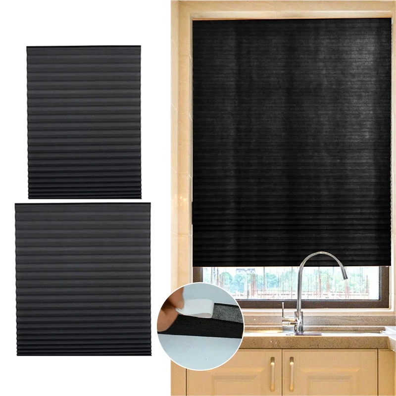 2PCS Non Woven Simple Pleated Curtain Self-adhesive Car Pleated Curtain Without Punching Semi Blackout Creative Sunshade Curtain