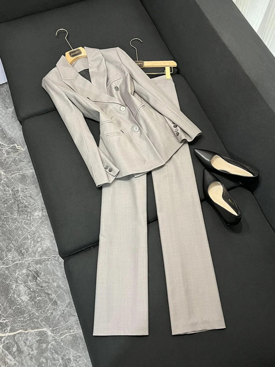 

Новое поступление, шерстяной костюм, комплект из двух предметов, легкие профессиональные широкие брюки, женская рабочая одежда Ele, ансамбль