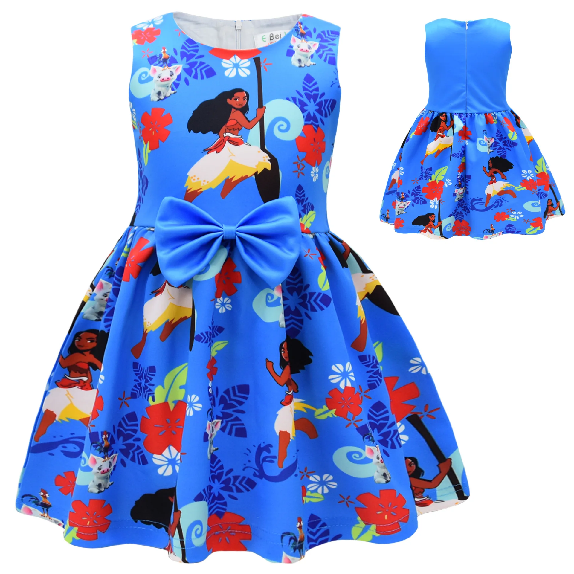 

2024 Disney Moana Girls Dress Girls Bow Skirt Flower Girl Dresses Kids Dresses for Girls Birthday Cosplay Party Costume