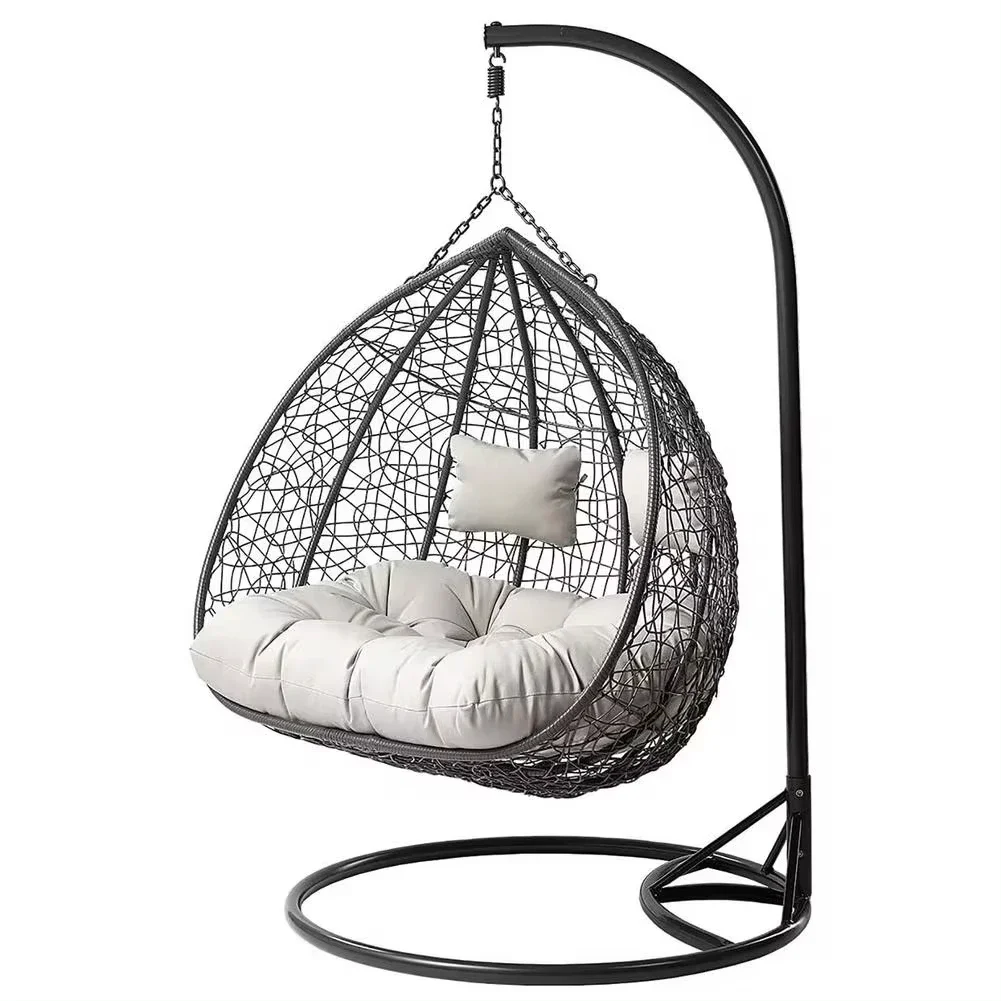 PE Rattan Wicker Swing Balcony Patio Garden Chair , Hanging Basket Outdoor Stand Garden Double Seats Egg Basket Chair with Chair