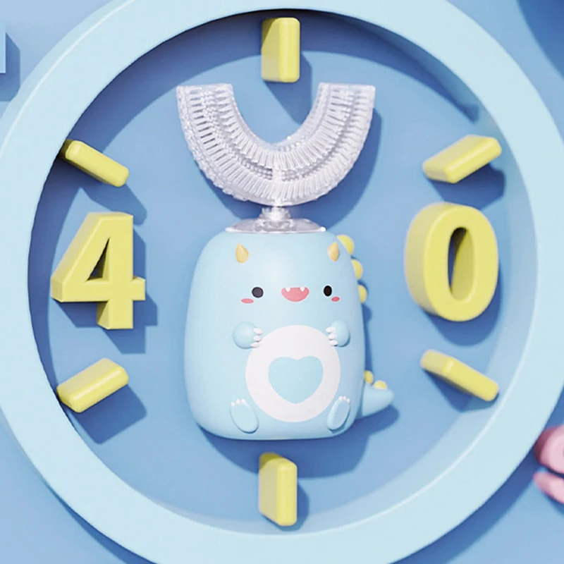 Inteligente escova de dentes elétrica crianças silicone automático ultra sônica escova de dentes padrão dos desenhos animados crianças 360 graus u forma