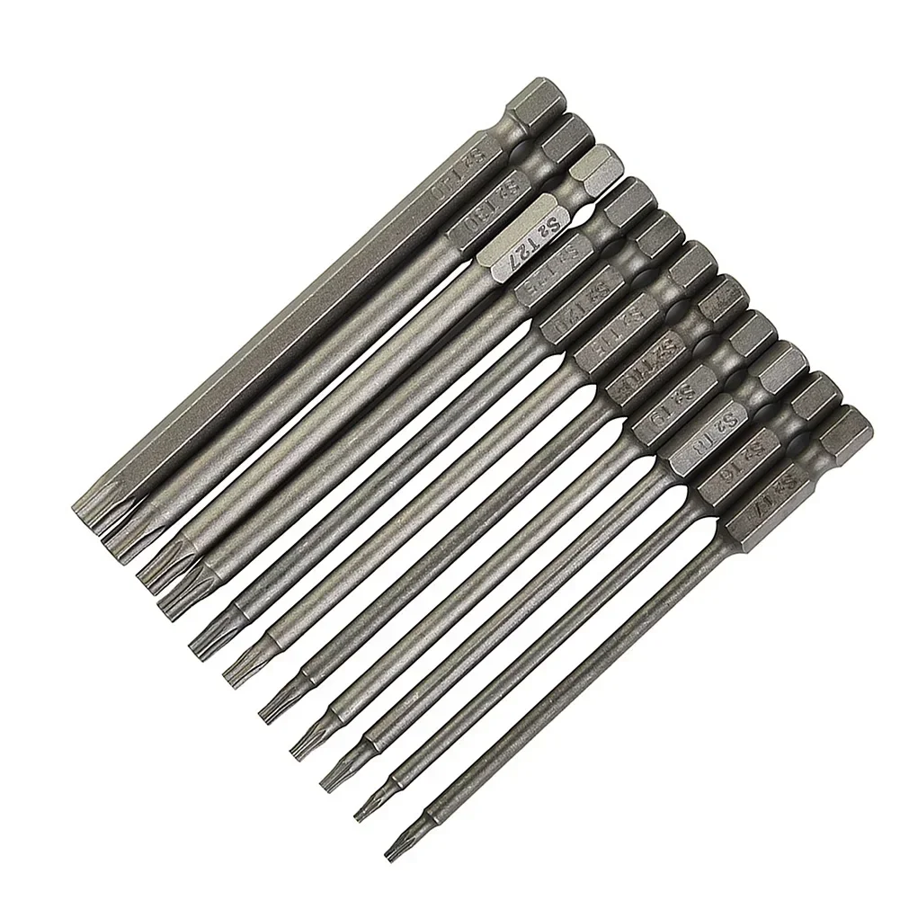 Juego de brocas de destornillador Torx de 11 piezas, vástago hexagonal, cabeza magnética de seguridad T7/T8/T9/T10/T15/T20/T25/T27/T30/T40, 100MM, Extra largo
