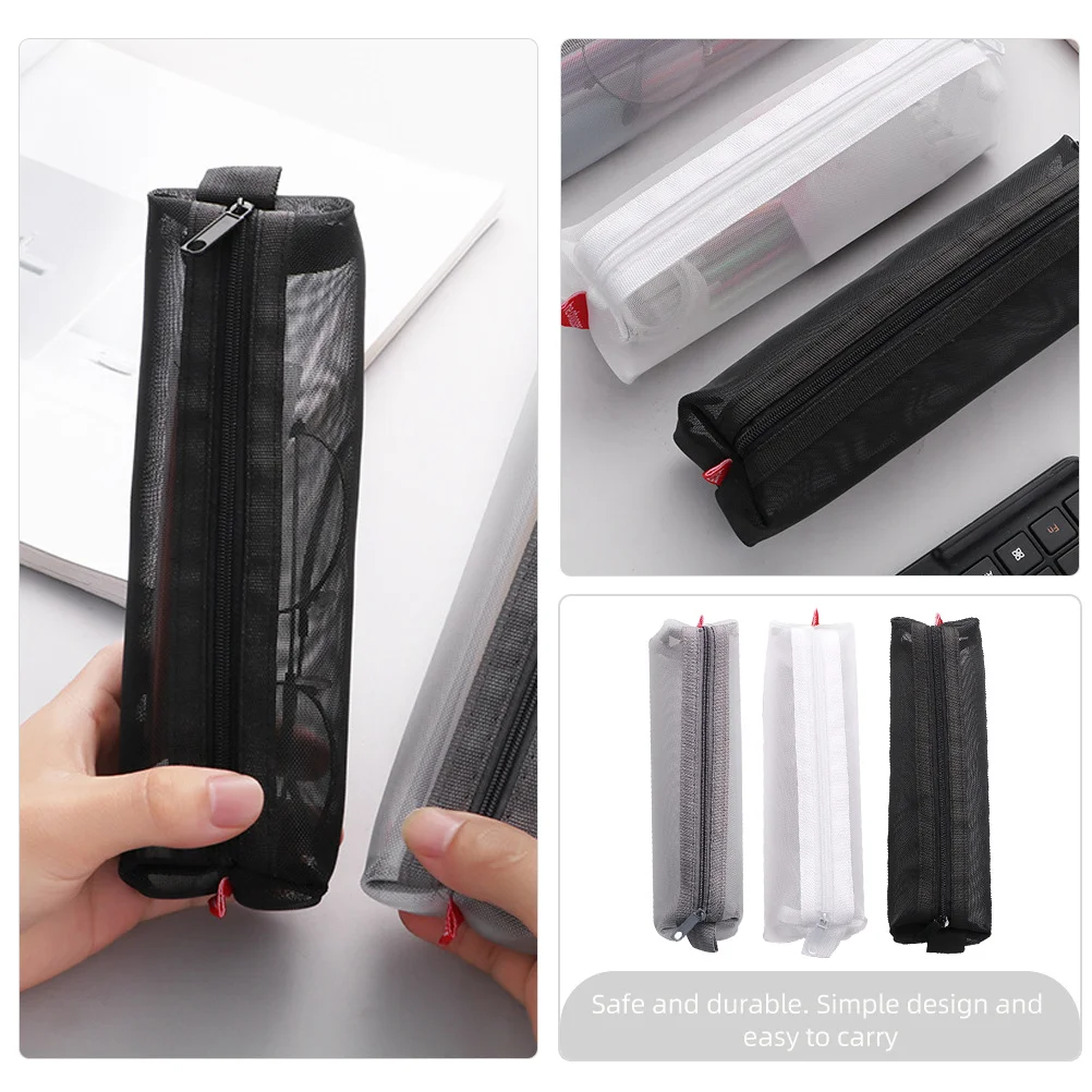 

3Pcs Large Capacity Pencil Bag Transparent Stationery Organizer for Students Pens Pencils Storage Zipper Pouch Mesh Pen Holder