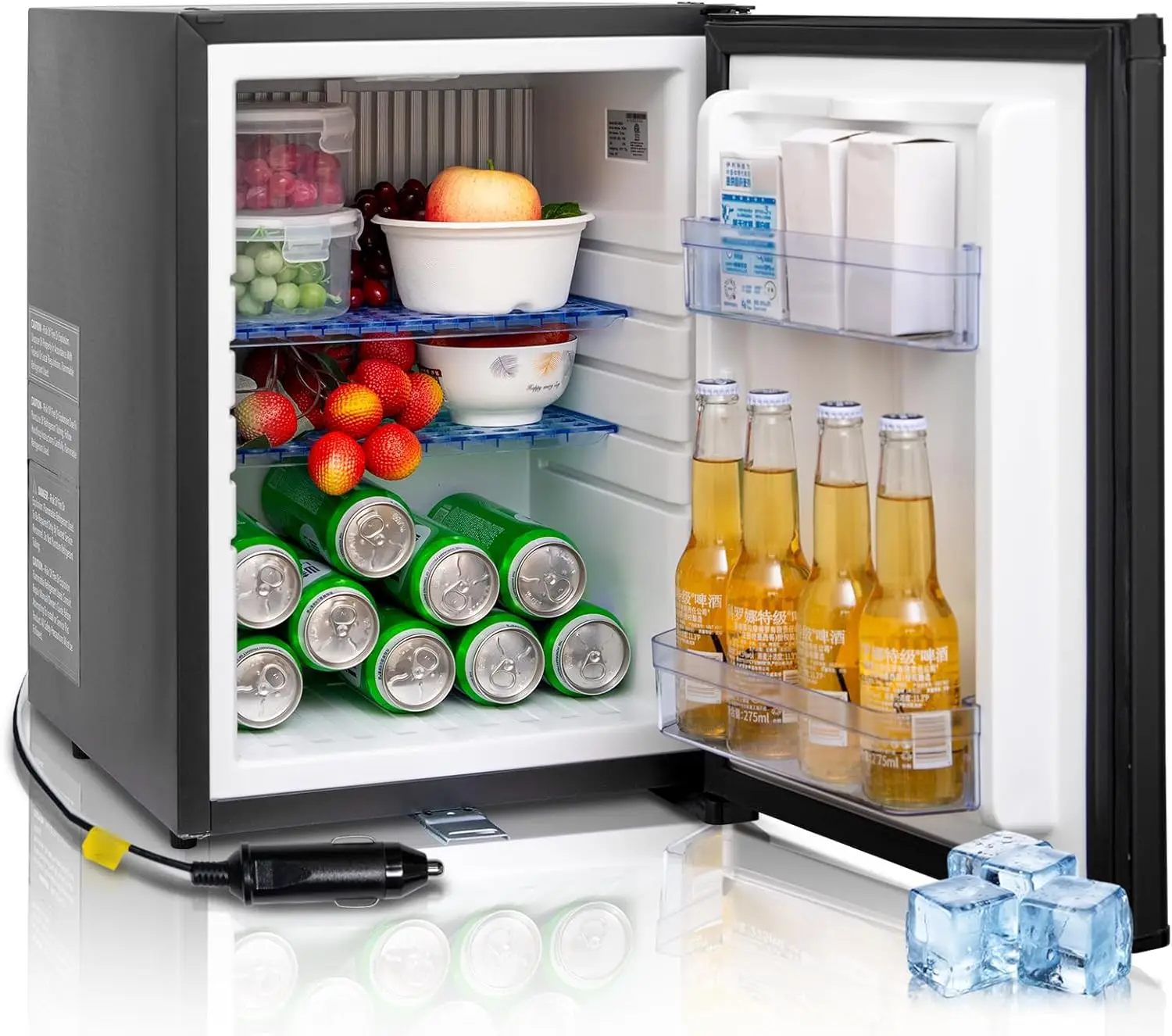 Truck Refrigerator 1.4 Cu.Ft, AC/DC Mini Fridge with Lock, Reversible Door, 12V Quiet Absorption Refrigerator for T