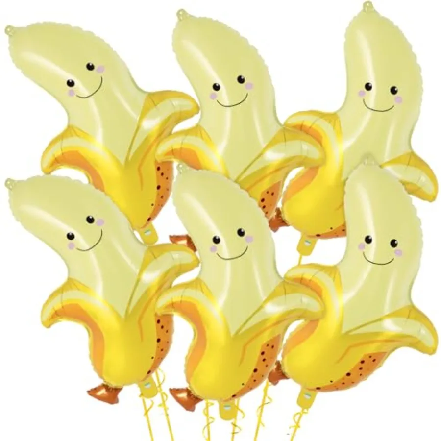 6 Pcs Cute Banana Foil Balloons 28 Inch Large Cute Fruit Mylar Balloons for Banana Themed Party Decoration Birthday Baby Shower