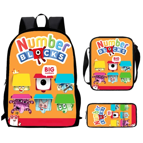 Mochila escolar para niños con bloques de construcción, conjunto de tres piezas, bolso de hombro digital para escuela primaria, bolso para bolígrafos, el mejor regalo para niños y niñas