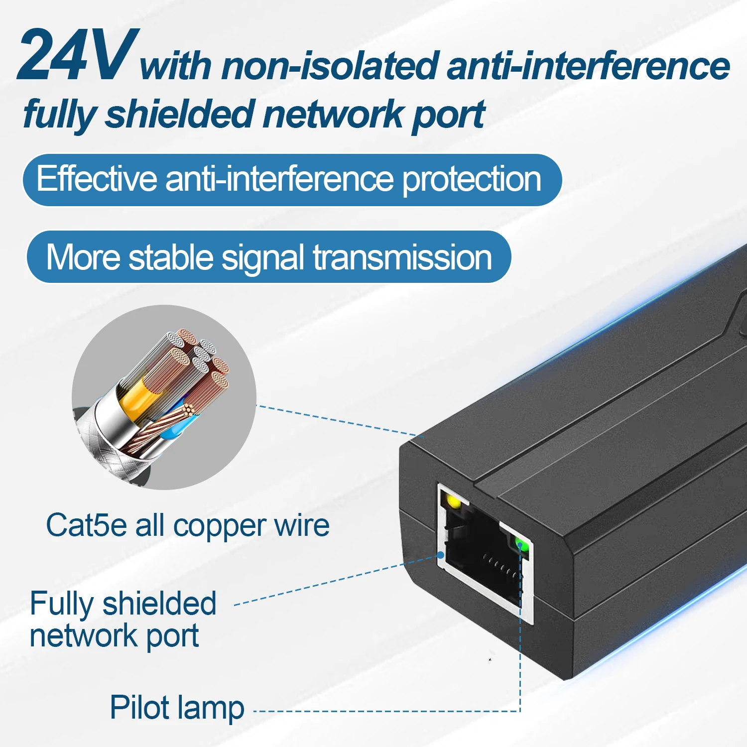 Imagem -04 - Adaptador Divisor Poe 24v a 12v Ativo dc Separador Adaptativo Módulo de Alimentação do Cabo Injetor sem Isolamento para 100m Câmera 1.2a