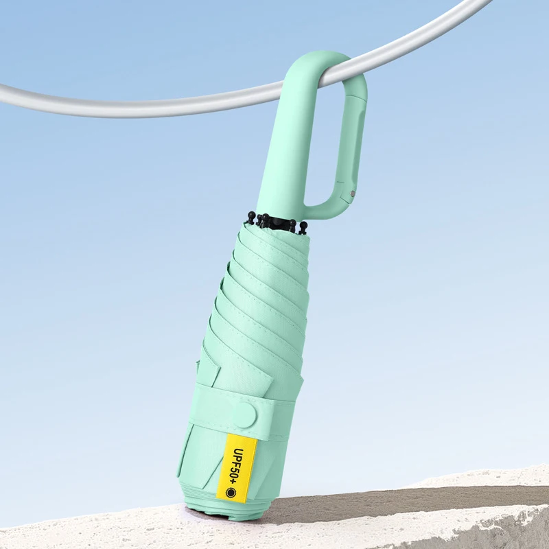 1PC UV resistant mini buckle umbrella, suitable for sunny and rainy days, portable, with UV coating and 6 reinforcement ribs