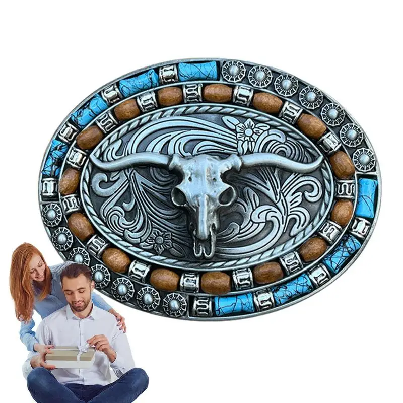 

Western Belt Buckle Engraved Cowboy Vintage Western Buckles Long Horn Bull Pattern Belt Buckle Fashionable And Wear Resistant