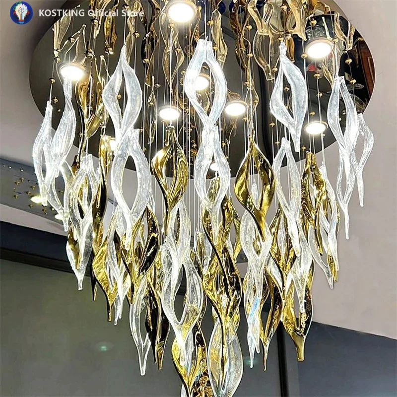 Luxury Golden White Leaf Lightings Glass Chandelier Light Creative Art Design Chandelier Lightings for Home Project Hotel
