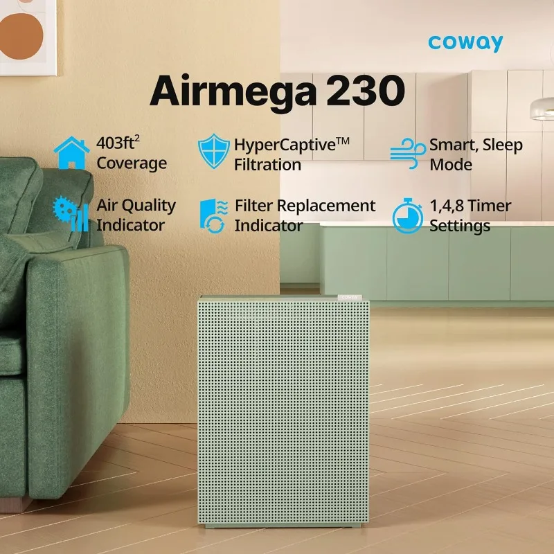 Airmega 230 트루 HEPA, 공기 질 모니터링, 자동, 표시기, 세이지 그린