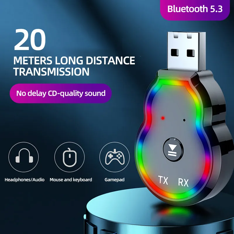 

Wireless Adapter Receptor Bluetooth 5.3 With Color LED 3.5mm Aux Audio Receiver Transmitter Audio Receptor For Car PC MP3 Player