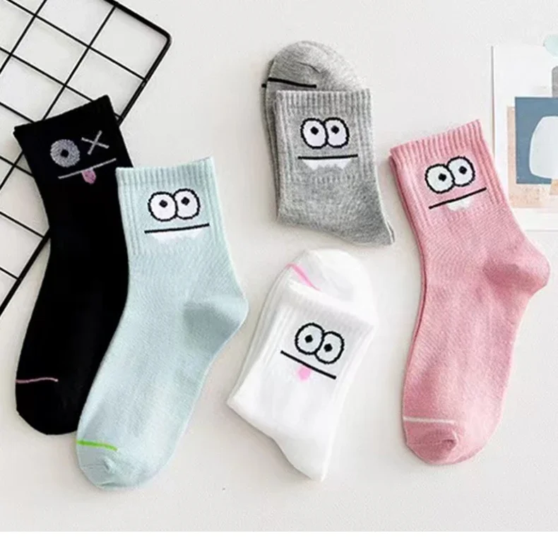 5 Paar süße Socken mit Ausdrucksdruck, bequeme und lustige Allround-Mid-Tube-Socken, Damenstrümpfe und Strumpfwaren – Detail 10