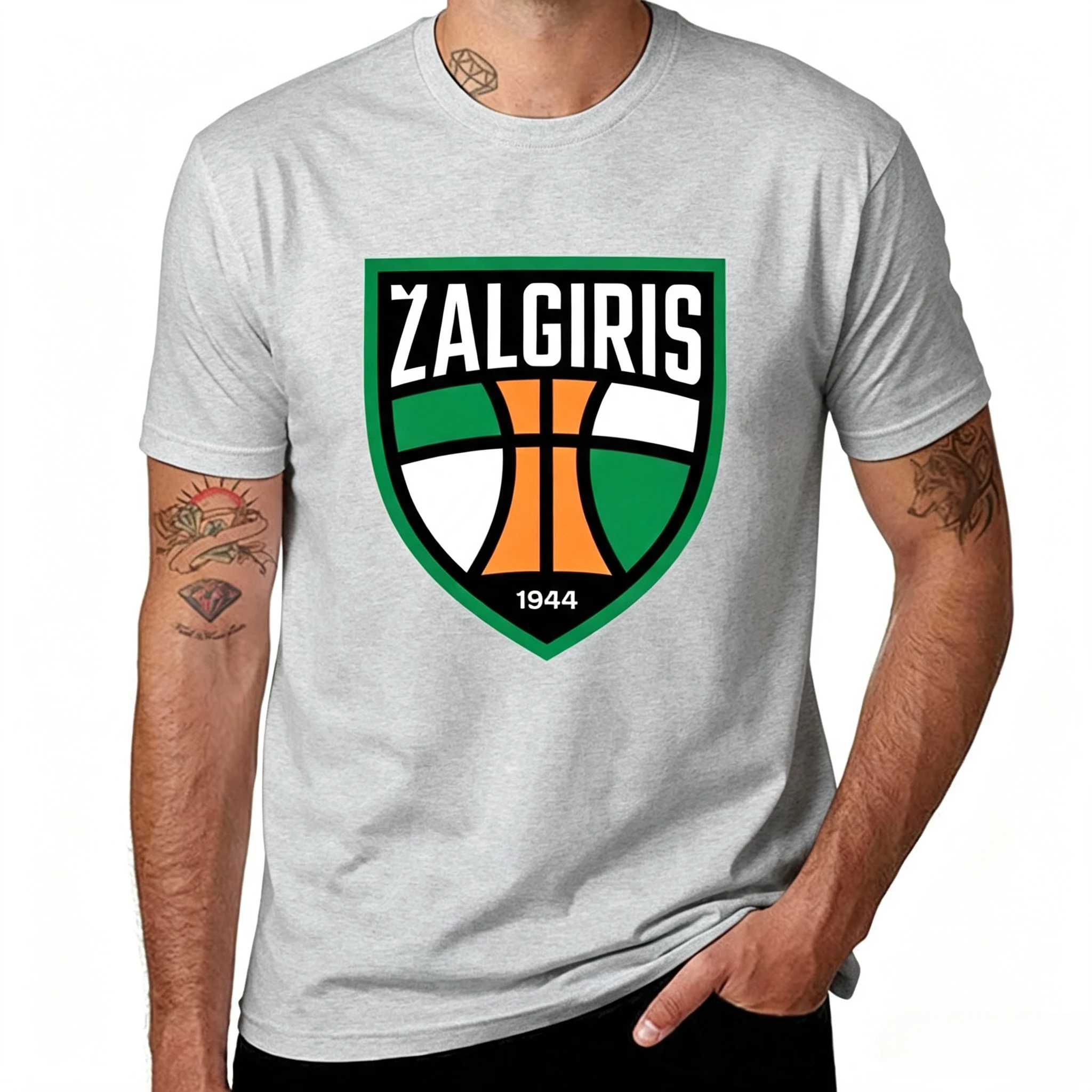 Herren ZALGIRIS 1944 Basketball-Logo T-Shirts Vintage Sportteam-Print Baumwoll-T-Shirt Lässiges Atmungsaktives Streetwear-Oberteil Bequem – Detail 5