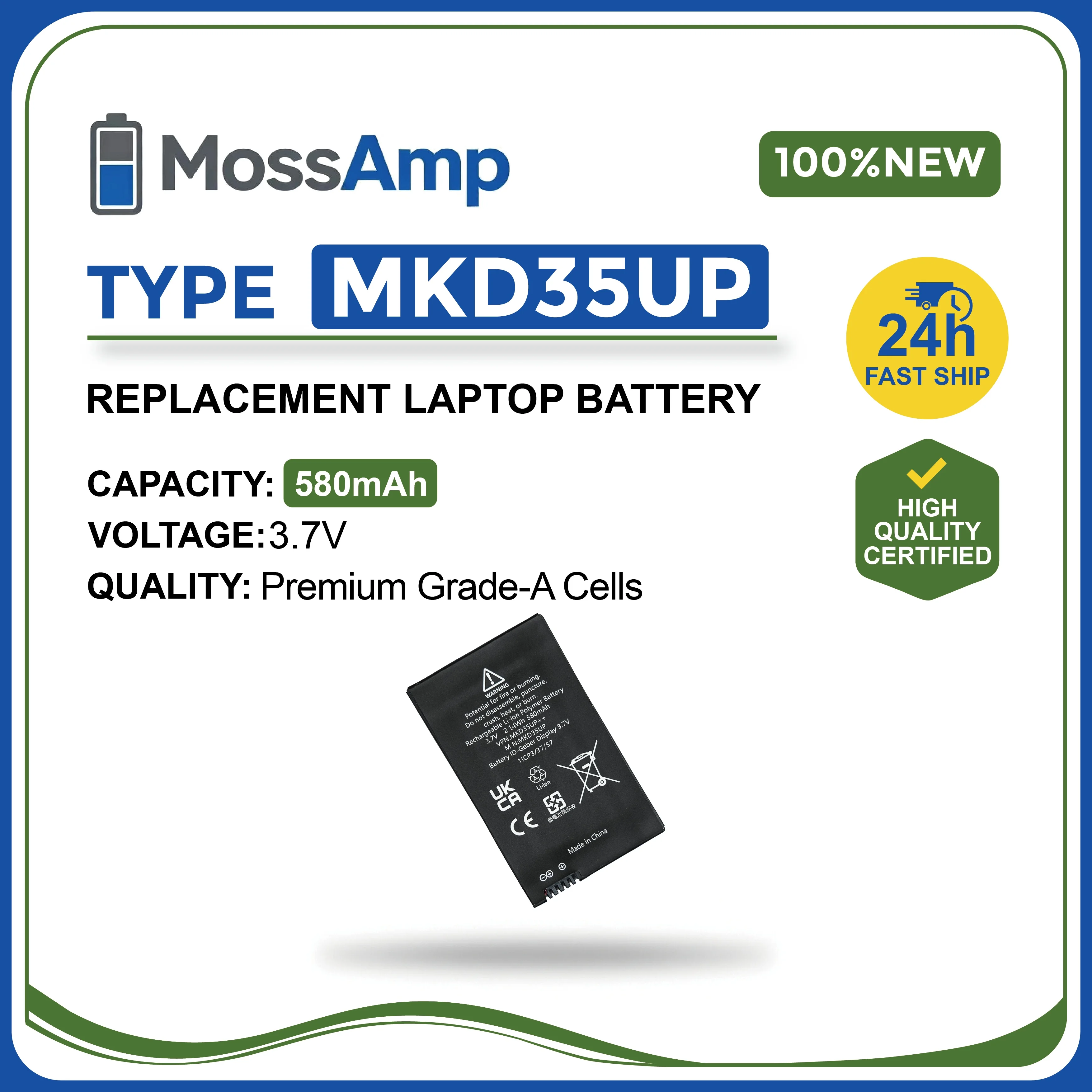 Аккумулятор MossAmp MKD35UP 3.7V 580mAh для BMW 5, 6, 7 серий, 530LE, 740, 760Li, X4, X6, X7 GT, GT630D, заменяющий оригинальный аккумулятор.