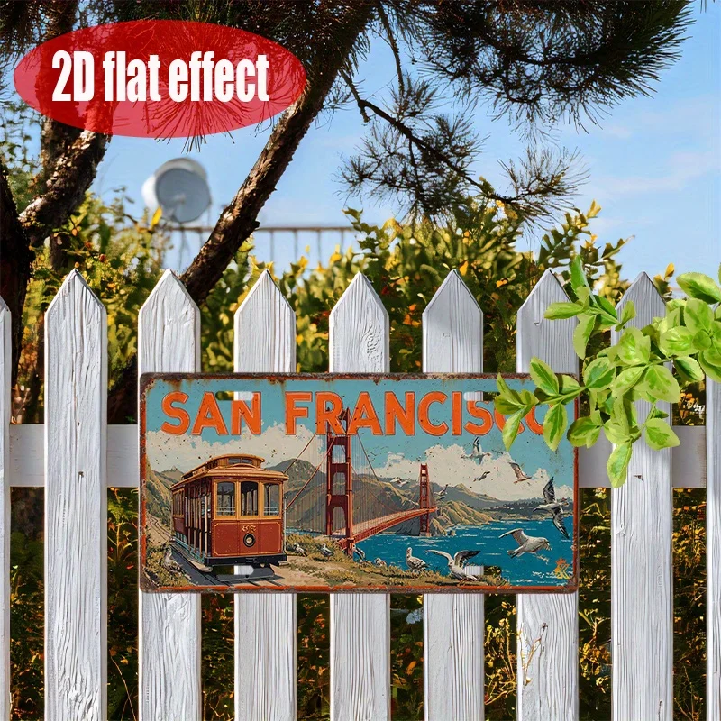 2D Graphic Print, 1pc, Vintage Metal Signage, Decorative Only, West Coast City Decoration, Home Perfect Wall Art Gift