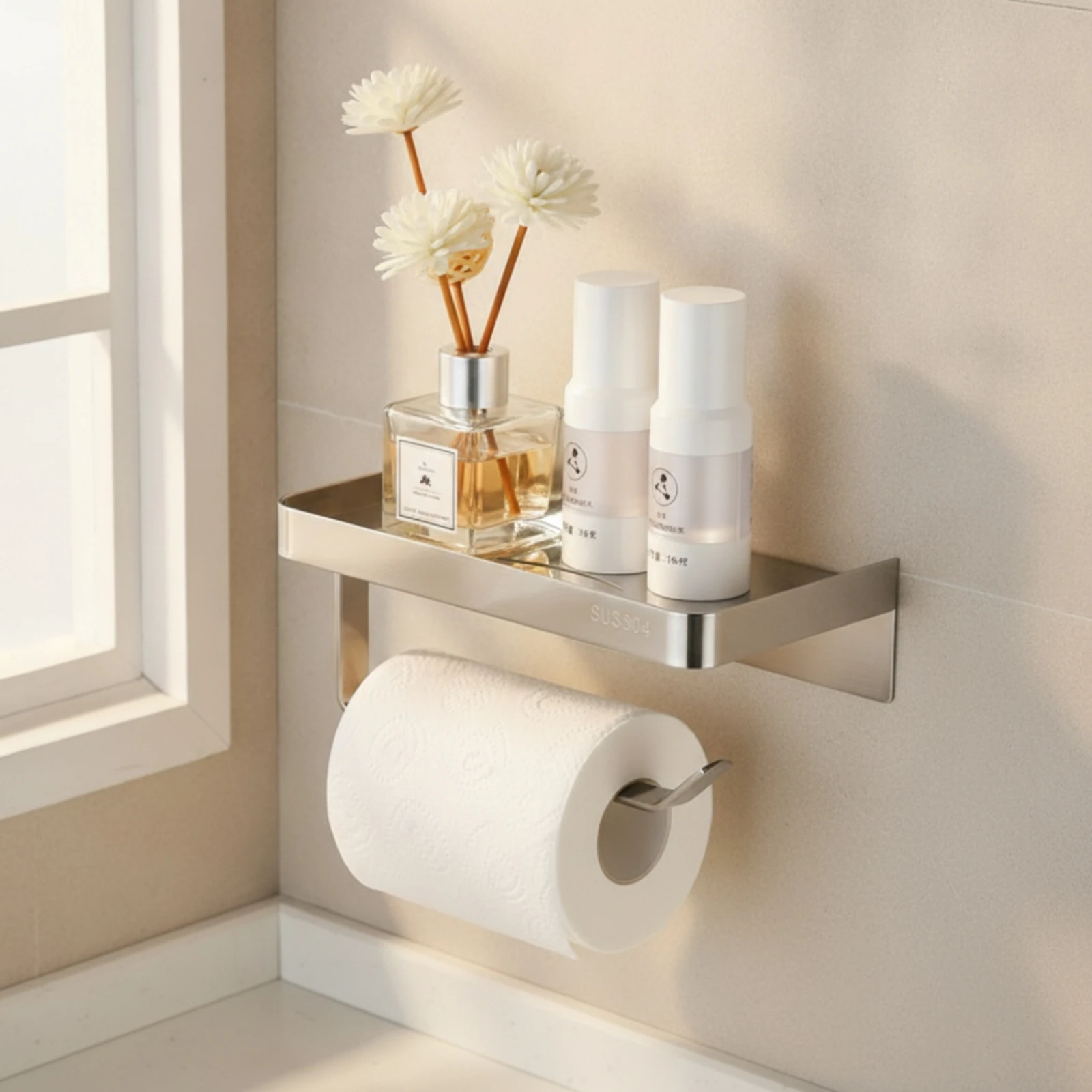 

Bathroom Tissue Holder with Shelf Stainless Steel Paper Towel Holder with Shelf Wall Organizer with Tray Rustproof Space-Saving