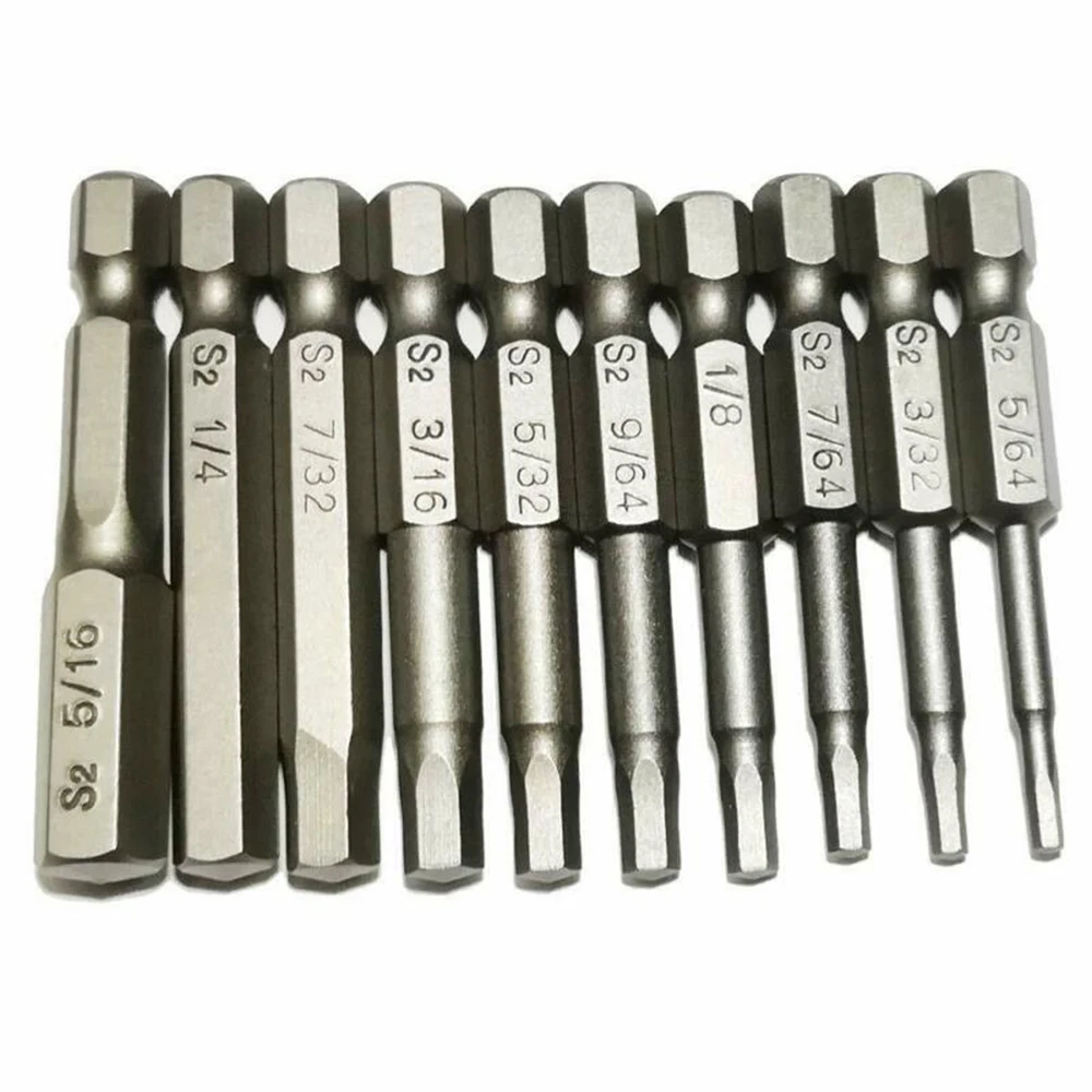 10pcs Screwdriver Socket Driver Bit Imperial Hex Shank 50mm Magnet Tips Drill Bit Quick Release For Electric Wrench Driver Tools