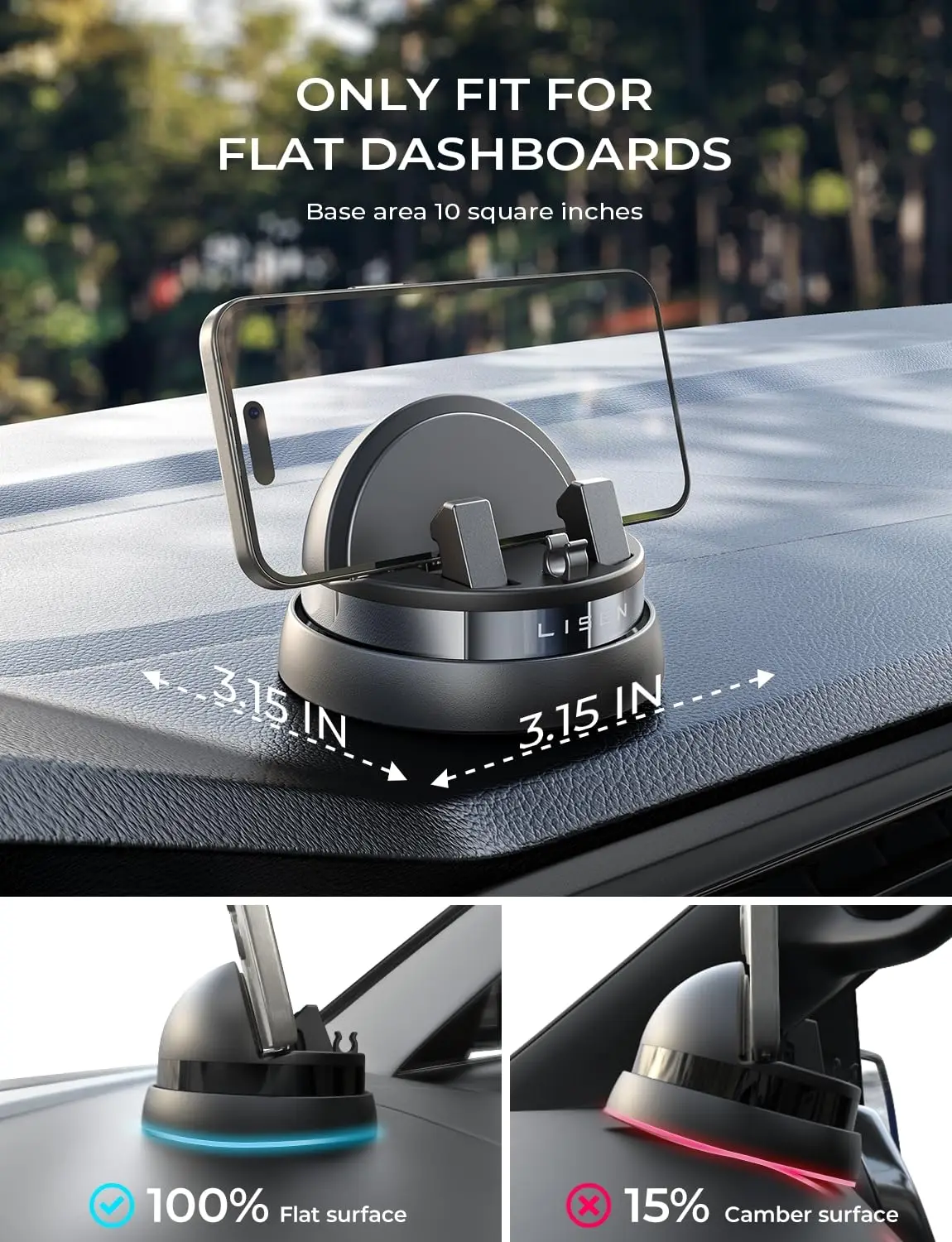 LISEN Car Phone Holder Dashboard Rotatable Mount Hand Free Mobile Phone Holder Multifunctional Phone Mount for iPhone Samsung