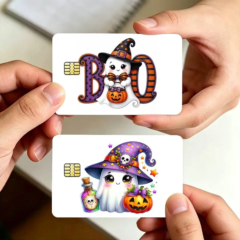 S-Sparkling Ghost pattern Credit Card Skin Stickers For VISA Bank Bus Metro Access Card Protective Film Cover Sticker