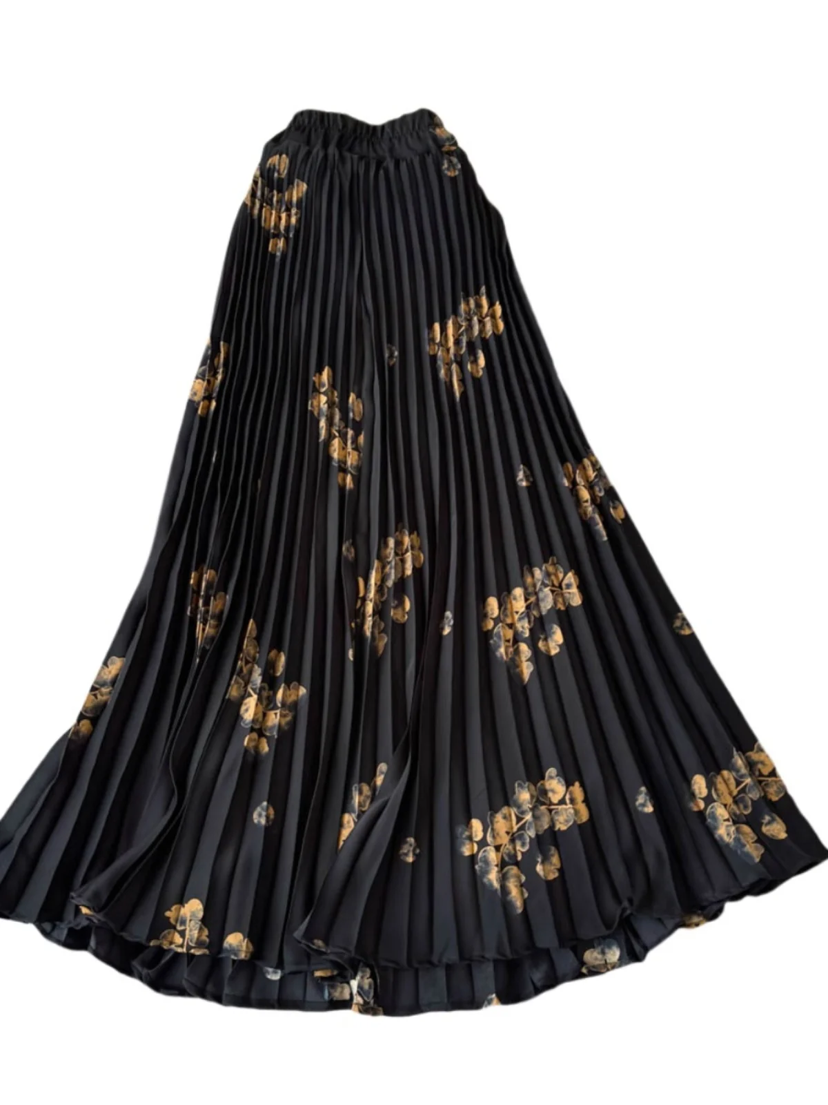 

Chiffon A-Line Midi Skirt Women's Autumn 2025 New Flared Umbrella Skirt Pleated Floral High Waist Korean Sle Commute