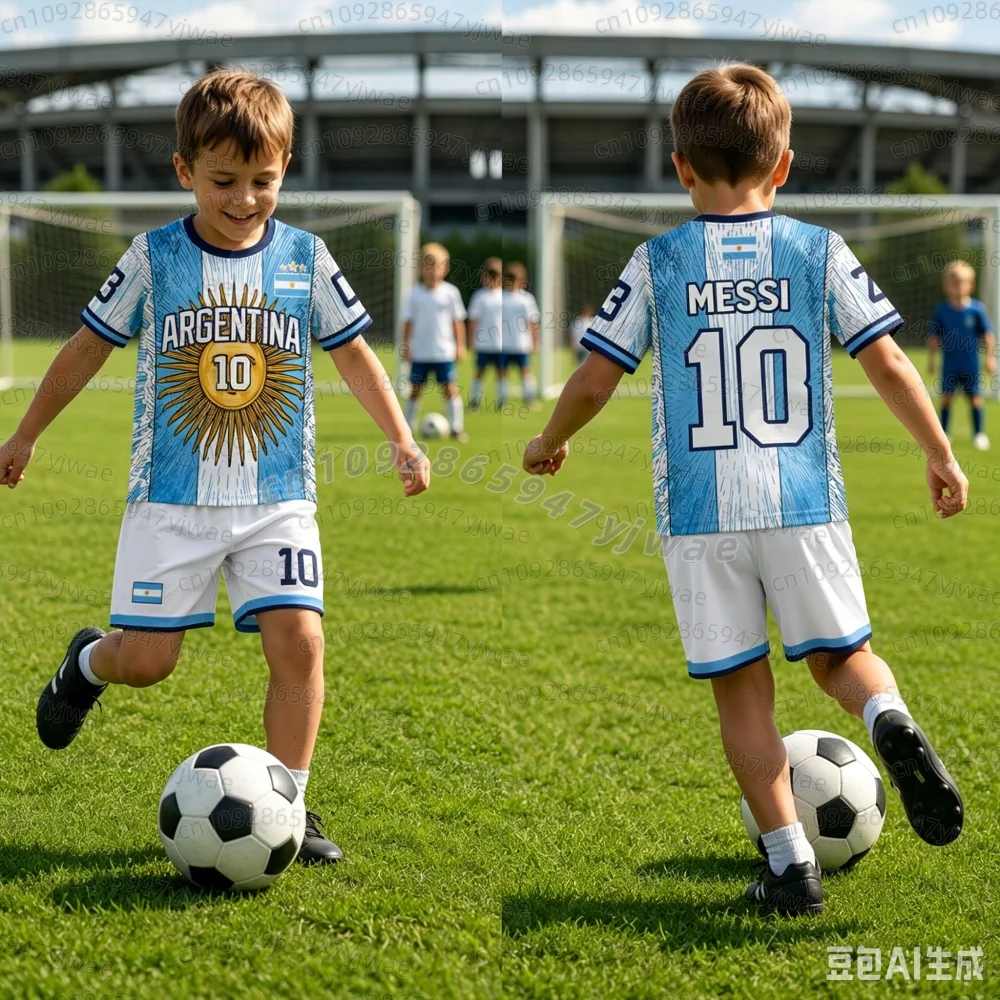 2026 BOYS Harajuku Argentinien Messi 10 Fußballtrikot Shorts Set Damen Herren Kinder Shirt und Shorts Sommer Fans 2-teiliges Set – Detail 6